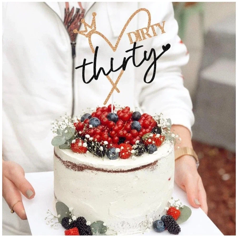 Dirty Thirty Cake Topper - 30th‎ Birthday Party Decorations - Rose Gold Black